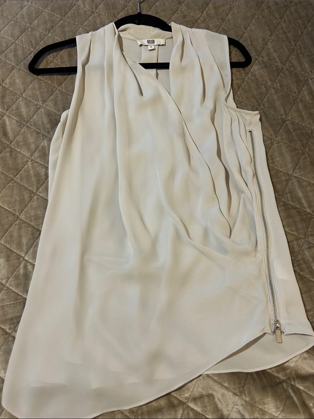 Sleeveless grey  Draped Wrap blouse with Side Zip by Etcetera